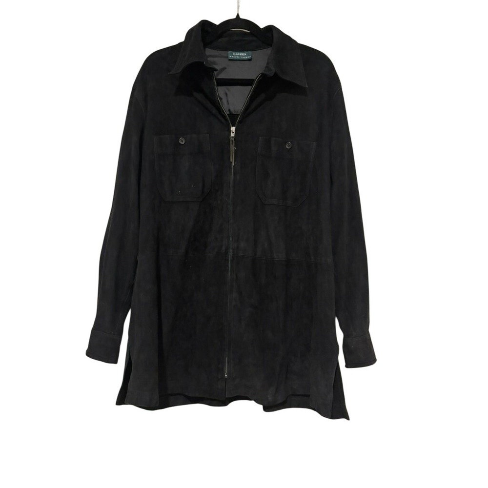 Lauren Ralph Lauren sz XL black suede shirt jacket collared pockets luxurious MM